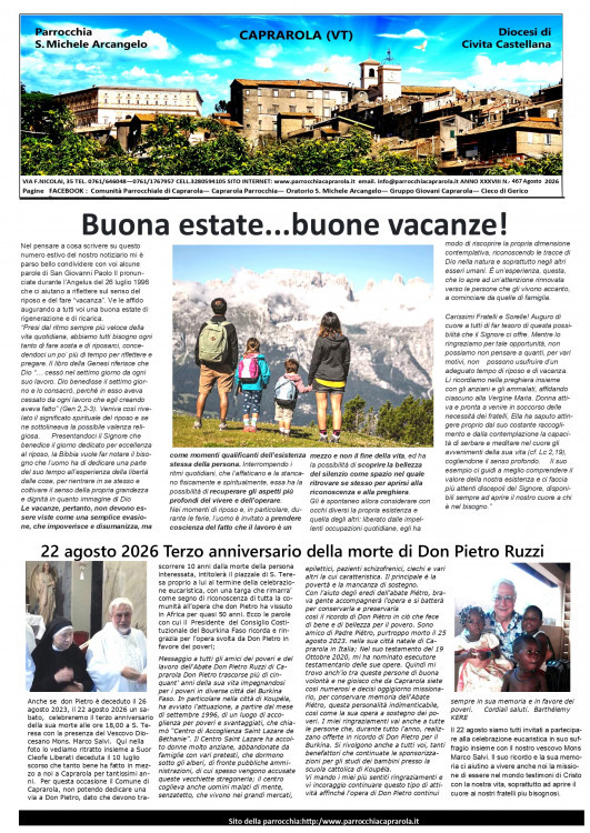 Notiziario parrocchiale  Agosto 2026