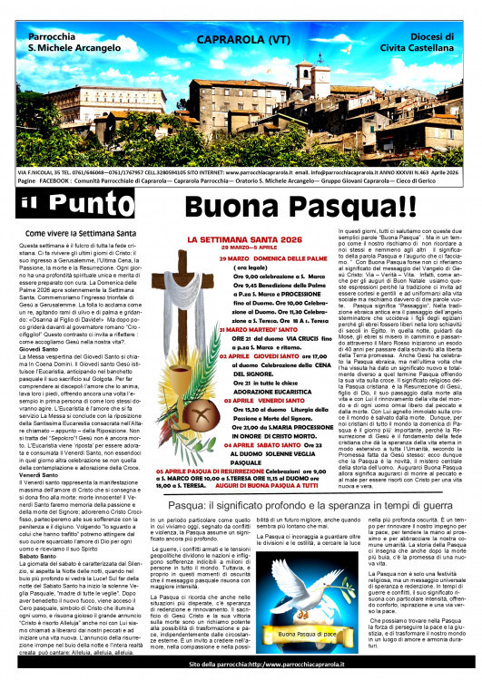 NOTIZIARIO PARROCCHIALE  APRILE 2026
