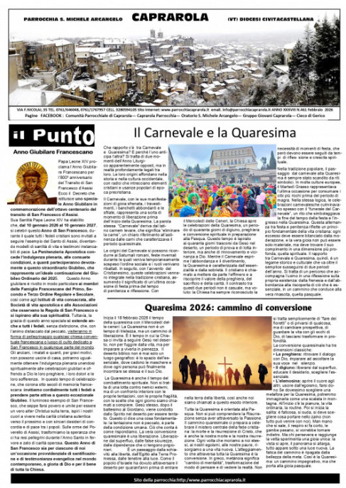Notiziario parrocchiale Febbraio 2026