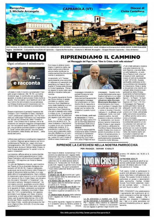 Notiziario parrocchiale  ottobre 2026
