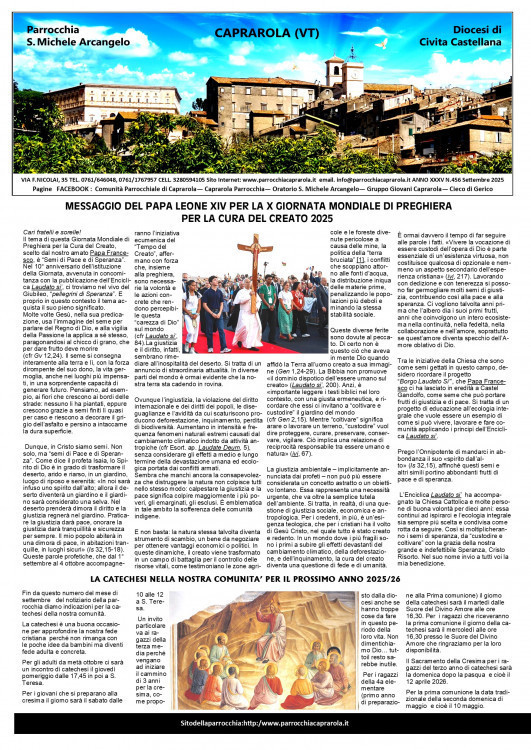 NOTIZIARIO MESE DI SETTEMBRE 2025
