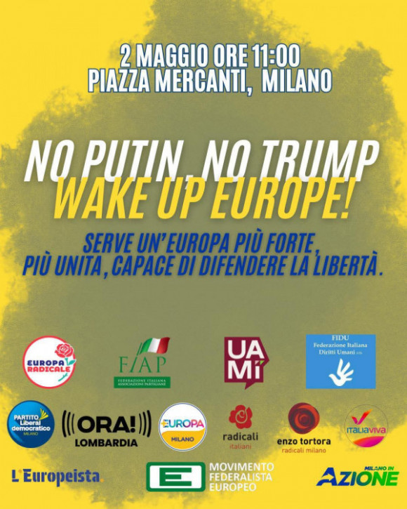 Manifestazione a Milano contro Putin e Trump
